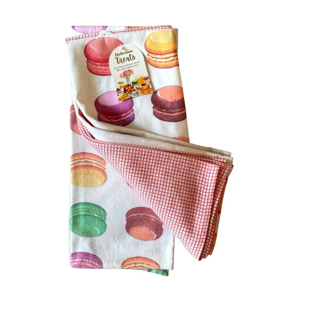 Macaroon Kitchen Towels 18x28 Pop of Color Set of 3 by Mireille Designs NEW